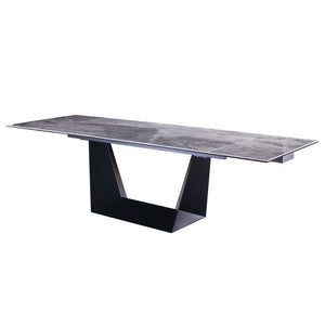 VIG Furniture Baldwin Extendable Dining Table With Grey Marble-Look Ceramic Top & Black Metal Base, Seats 8–10 VGNSGD8684-CB