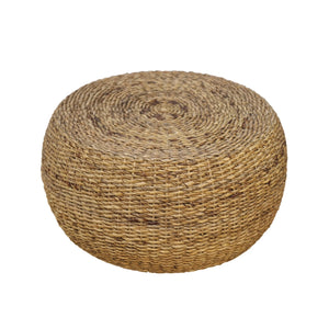 Banyan Handwoven Rattan Abaca Round Coffee Table for Coastal Boho Living Rooms