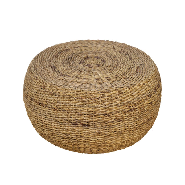 Banyan Handwoven Rattan Abaca Round Coffee Table for Coastal Boho Living Rooms
