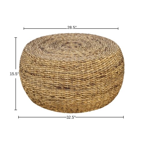 Banyan Handwoven Rattan Abaca Round Coffee Table for Coastal Boho Living Rooms