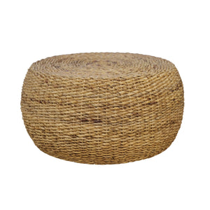 Banyan Handwoven Rattan Abaca Round Coffee Table for Coastal Boho Living Rooms