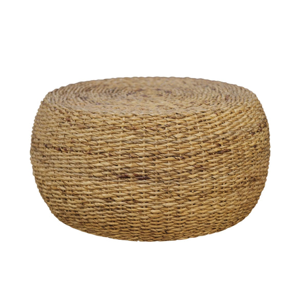 Banyan Handwoven Rattan Abaca Round Coffee Table for Coastal Boho Living Rooms
