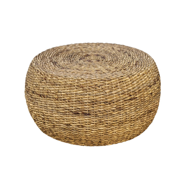 Banyan Handwoven Rattan Abaca Round Coffee Table for Coastal Boho Living Rooms