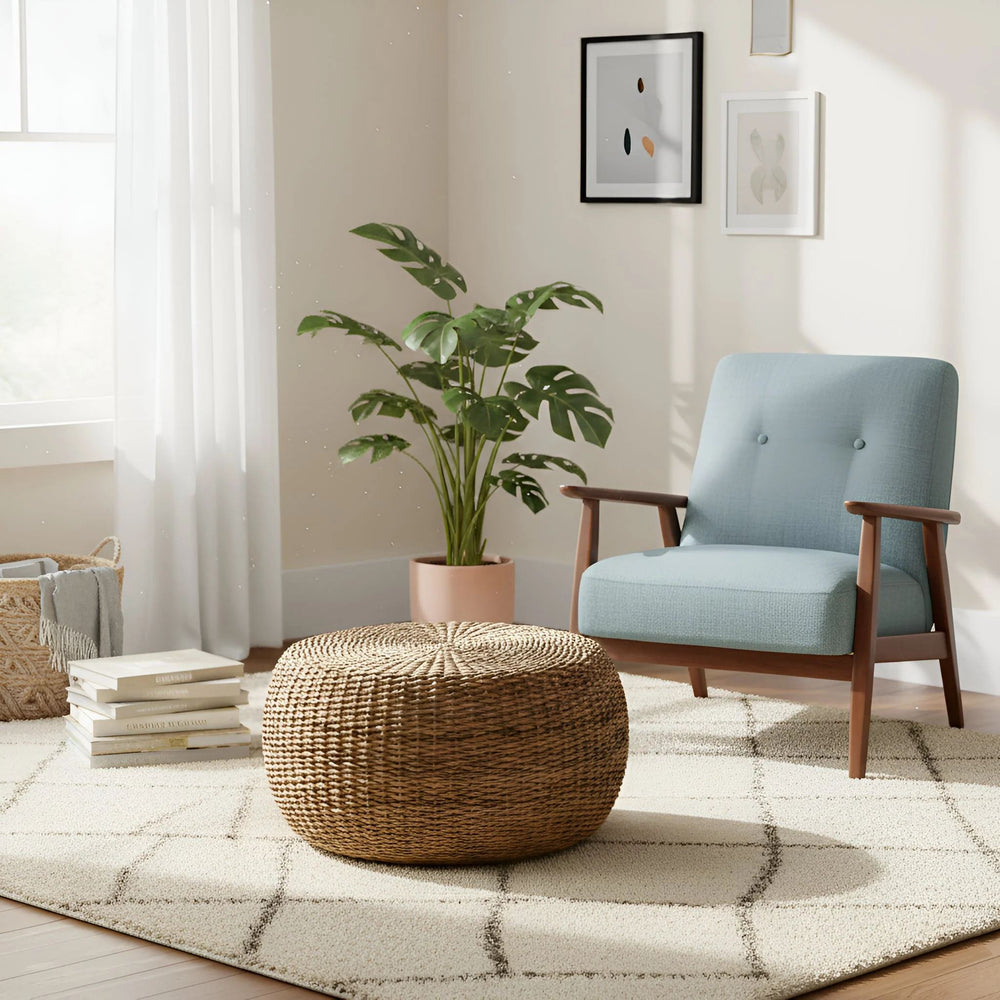 Alpine Furniture Banyan Handwoven Rattan Abaca Round Coffee Table for Coastal Boho Living Rooms FA-01