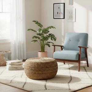 Alpine Furniture Banyan Handwoven Rattan Abaca Round Coffee Table for Coastal Boho Living Rooms FA-01