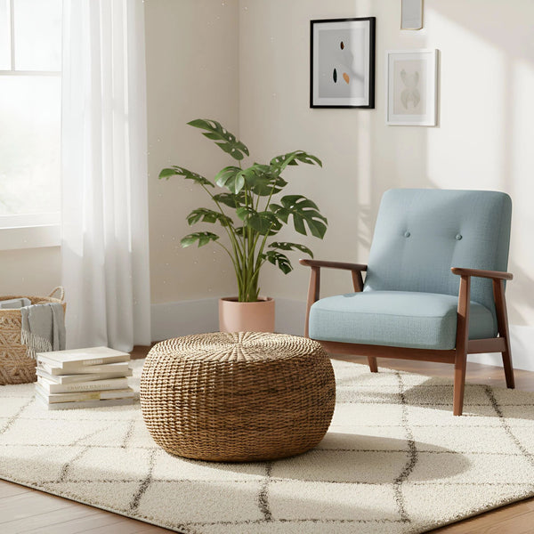 Alpine Furniture Banyan Handwoven Rattan Abaca Round Coffee Table for Coastal Boho Living Rooms FA-01
