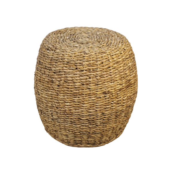 Banyan Handwoven Rattan Abaca Round End Table for Coastal Bohemian Living Spaces