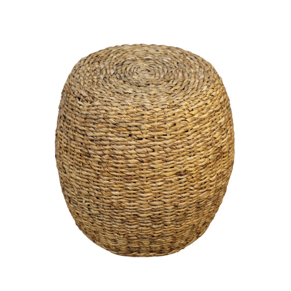Banyan Handwoven Rattan Abaca Round End Table for Coastal Bohemian Living Spaces