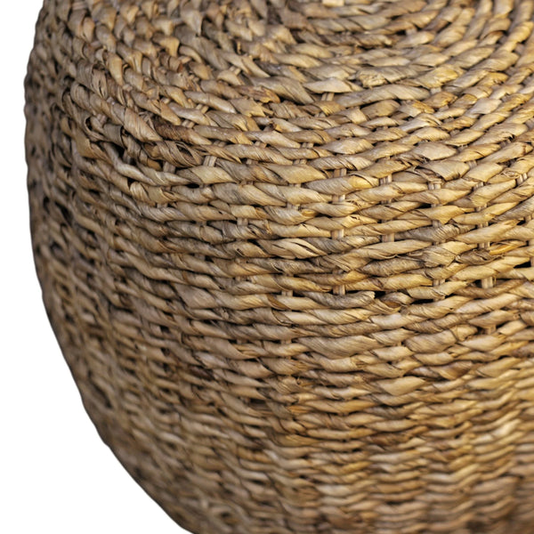 Banyan Handwoven Rattan Abaca Round End Table for Coastal Bohemian Living Spaces