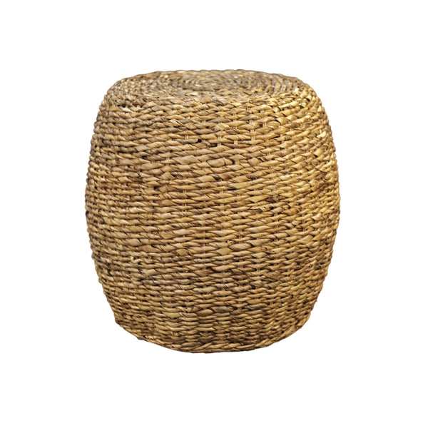 Banyan Handwoven Rattan Abaca Round End Table for Coastal Bohemian Living Spaces