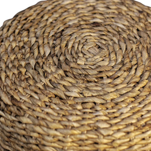Banyan Handwoven Rattan Abaca Round End Table for Coastal Bohemian Living Spaces