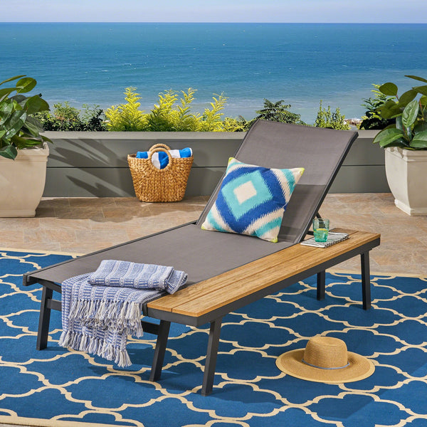 English Elm Christopher Knight Home® - Waterloo Chaise Lounge With Wood Side Table - Modern Comfort, Breathable Mesh & Stylish Design 62756.00BLK