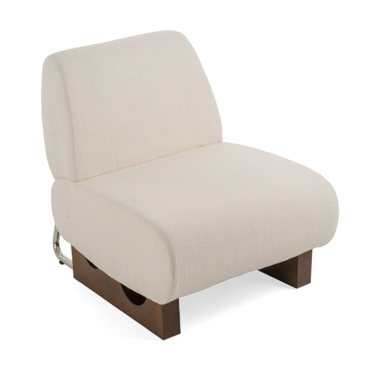 VIG Furniture Barbara Sculptural Off-White Accent Chair With Walnut Oak Legs, Stainless Steel Back & Foam Comfort VGEU-7368LC