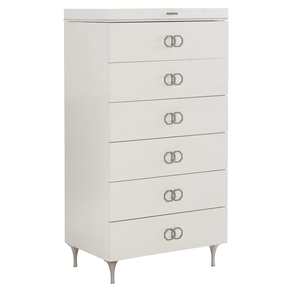 Bernhardt Bernhardt Silhouette Tall Drawer Chest With Eggshell Finish, Polished Metal Accents & Jewelry Tray 307117