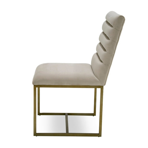 VIG Furniture Barker Beige Velvet Dining Chair Set Of 2 — Channel Tufted Comfort, Brush Gold Legs, 500Lb Capacity VGGMDC-1251A-DC