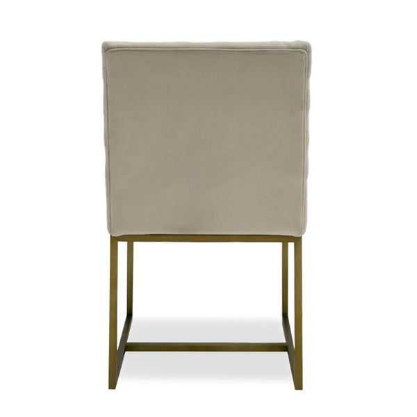 VIG Furniture Barker Beige Velvet Dining Chair Set Of 2 — Channel Tufted Comfort, Brush Gold Legs, 500Lb Capacity VGGMDC-1251A-DC