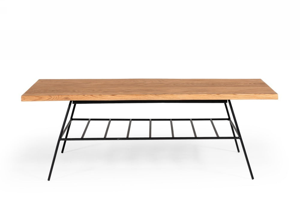 VIG Furniture Barnum Live-Edge Oak Coffee Table With Black Iron Frame, Slatted Shelf, Mid-Century Farmhouse Charm VGAFSH17-CT8