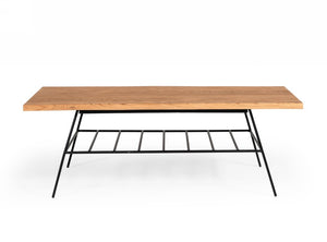 VIG Furniture Barnum Live-Edge Oak Coffee Table With Black Iron Frame, Slatted Shelf, Mid-Century Farmhouse Charm VGAFSH17-CT8