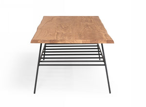 VIG Furniture Barnum Live-Edge Oak Coffee Table With Black Iron Frame, Slatted Shelf, Mid-Century Farmhouse Charm VGAFSH17-CT8