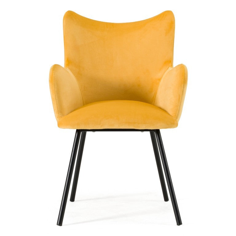 VIG Furniture Barrett Mid‑Century Yellow Velvet Wingback Dining Chair With Matte Black Legs, Plush Comfort VGYFDC1040-YEL-DC