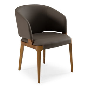 VIG Furniture Baskin Walnut-Tone Arm Dining Chair With Brown Leatherette Upholstery, Sculpted Arms, Durable Wood Finish VGCS-ACH-21093
