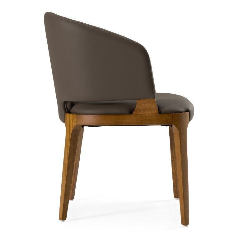 VIG Furniture Baskin Walnut-Tone Arm Dining Chair With Brown Leatherette Upholstery, Sculpted Arms, Durable Wood Finish VGCS-ACH-21093