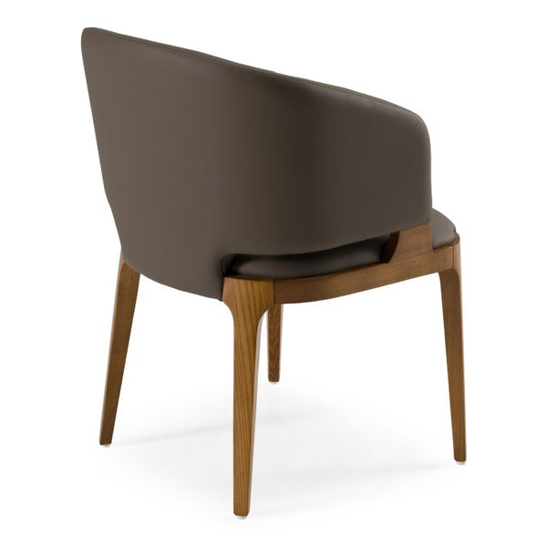 VIG Furniture Baskin Walnut-Tone Arm Dining Chair With Brown Leatherette Upholstery, Sculpted Arms, Durable Wood Finish VGCS-ACH-21093