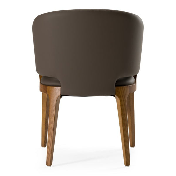 VIG Furniture Baskin Walnut-Tone Arm Dining Chair With Brown Leatherette Upholstery, Sculpted Arms, Durable Wood Finish VGCS-ACH-21093