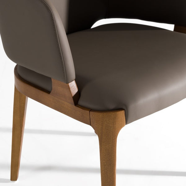 VIG Furniture Baskin Walnut-Tone Arm Dining Chair With Brown Leatherette Upholstery, Sculpted Arms, Durable Wood Finish VGCS-ACH-21093