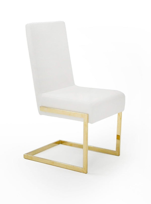 VIG Furniture Batavia White & Gold Dining Chairs Set Of 2 — Plush Pu Upholstery, U-Shaped Gold Base, Modern Luxe Seating VGEWF3131BM-WHT-DC