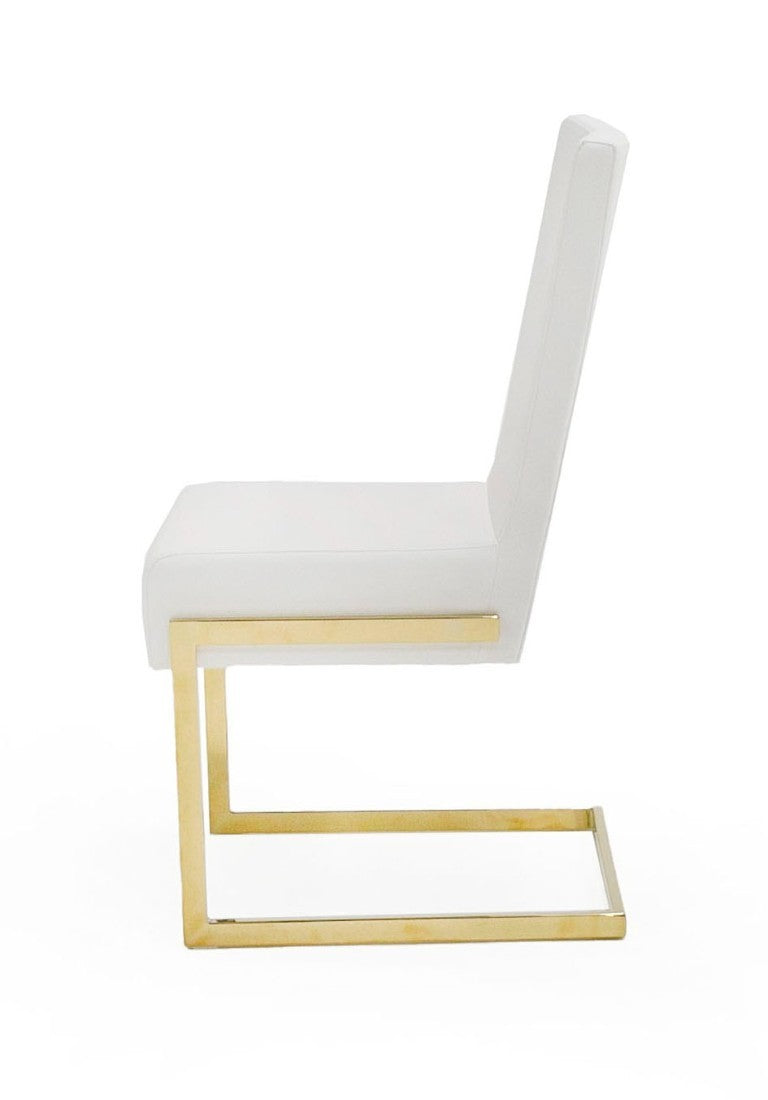 VIG Furniture Batavia White & Gold Dining Chairs Set Of 2 — Plush Pu Upholstery, U-Shaped Gold Base, Modern Luxe Seating VGEWF3131BM-WHT-DC
