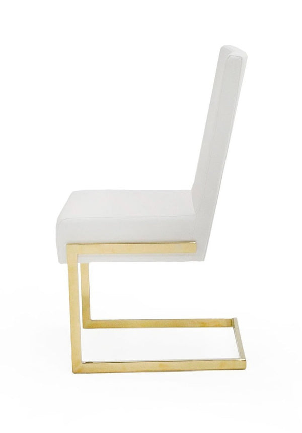 VIG Furniture Batavia White & Gold Dining Chairs Set Of 2 — Plush Pu Upholstery, U-Shaped Gold Base, Modern Luxe Seating VGEWF3131BM-WHT-DC