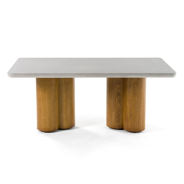 VIG Furniture Bateman Modern Faux-Concrete Top Dining Table With Light Walnut Double Pedestal Base, Seats 6 VGMC-GF-1C011