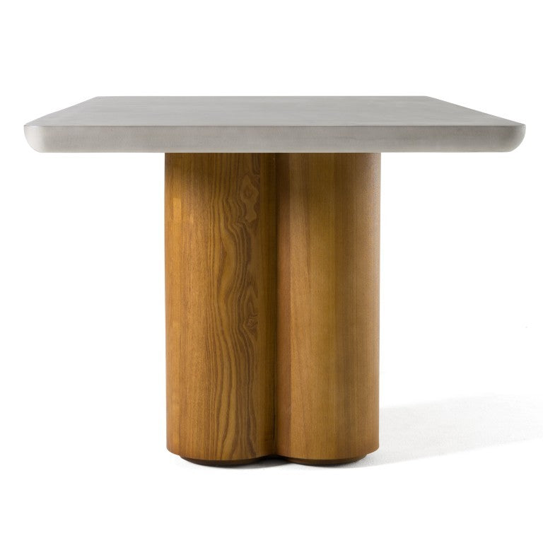 VIG Furniture Bateman Modern Faux-Concrete Top Dining Table With Light Walnut Double Pedestal Base, Seats 6 VGMC-GF-1C011