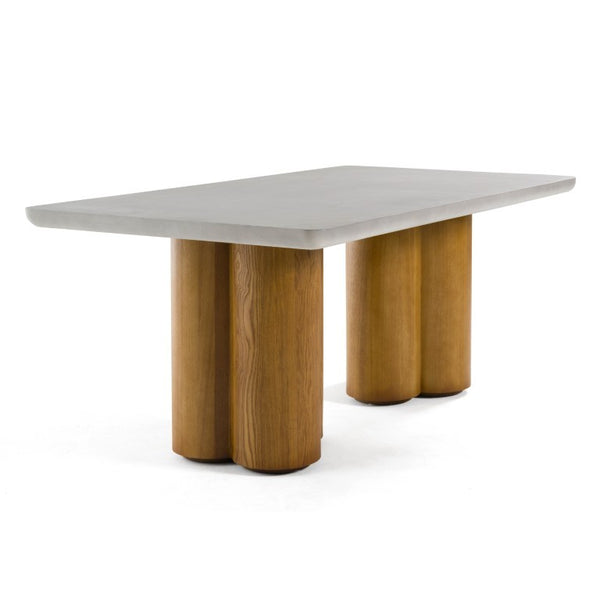 VIG Furniture Bateman Modern Faux-Concrete Top Dining Table With Light Walnut Double Pedestal Base, Seats 6 VGMC-GF-1C011