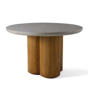 VIG Furniture Bateman Round Dining Table With Faux Concrete Top & Light Walnut Pedestal Seats 6, Durable Finish VGMC-GF-1C009