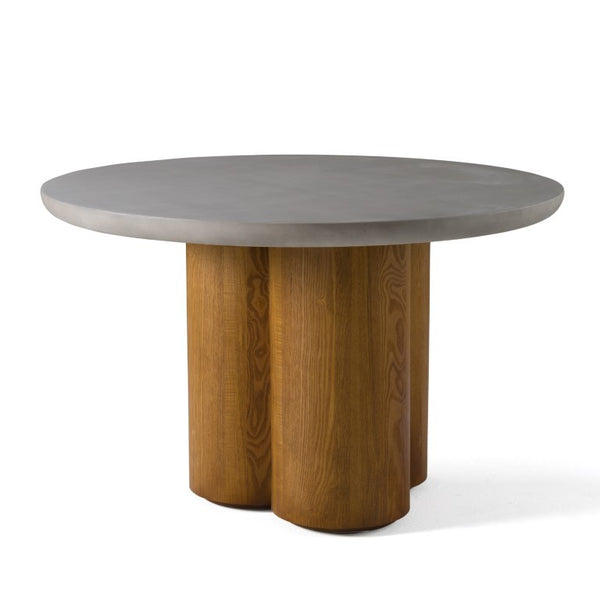 VIG Furniture Bateman Round Dining Table With Faux Concrete Top & Light Walnut Pedestal Seats 6, Durable Finish VGMC-GF-1C009