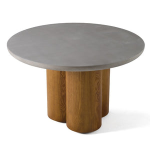 VIG Furniture Bateman Round Dining Table With Faux Concrete Top & Light Walnut Pedestal Seats 6, Durable Finish VGMC-GF-1C009