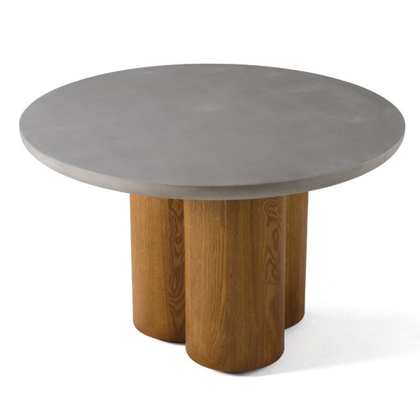 VIG Furniture Bateman Round Dining Table With Faux Concrete Top & Light Walnut Pedestal Seats 6, Durable Finish VGMC-GF-1C009