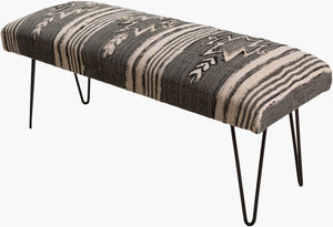Surya Batu 18"H X 48"W X 16"D Exotic Metal And Cotton Bench – Unique Global Style For Your Home Decor! Upholstery, Navy Cotton,Iron,Polyurethane Foam Batu003-481618
