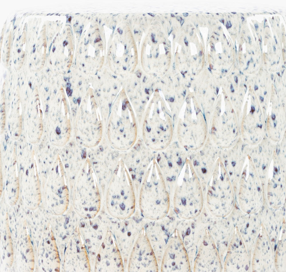 Surya Blackwell 18" Stylish Garden Stool - Elegant Ceramic Design For Outdoor Chic & Weather Resistance Top, White,Base, White Ceramic,Ceramic Baw-002