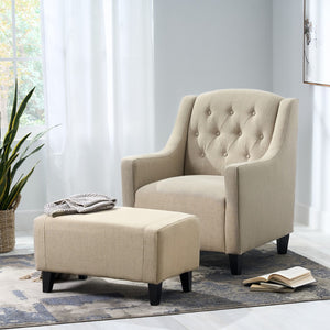 Christopher Knight Home® - Noble House - Elaine Tufted Fabric Chair and Ottoman