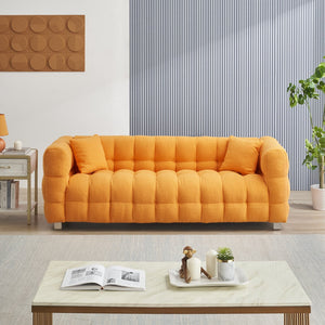 English Elm 80-Inch Orange Teddy Fleece Sofa with 2 Throw Pillows, Solid Wood Frame, Metal Legs, 500lb Capacity W1278P173376