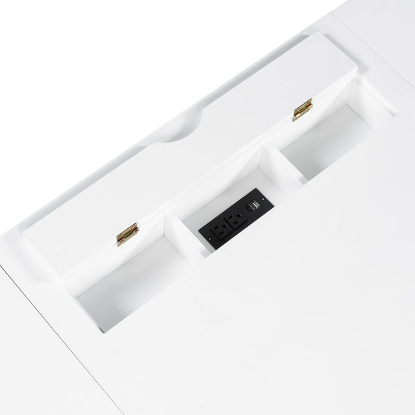 English Elm 67" White Executive Desk with Cabinet Storage Drawers and Usb Ports for Home Office N751S415499K