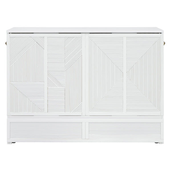 English Elm Full Size Murphy Bed Cabinet with Usb Charging Drawer and Rolling Base for Studios LP000597AAK