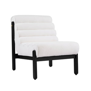 English Elm Fluffy Shearling Accent Chair Plush Tiered Back Solid Wood Frame Cozy Reading Nook White+Black N767P366257W