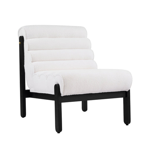 English Elm Fluffy Shearling Accent Chair Plush Tiered Back Solid Wood Frame Cozy Reading Nook White+Black N767P366257W