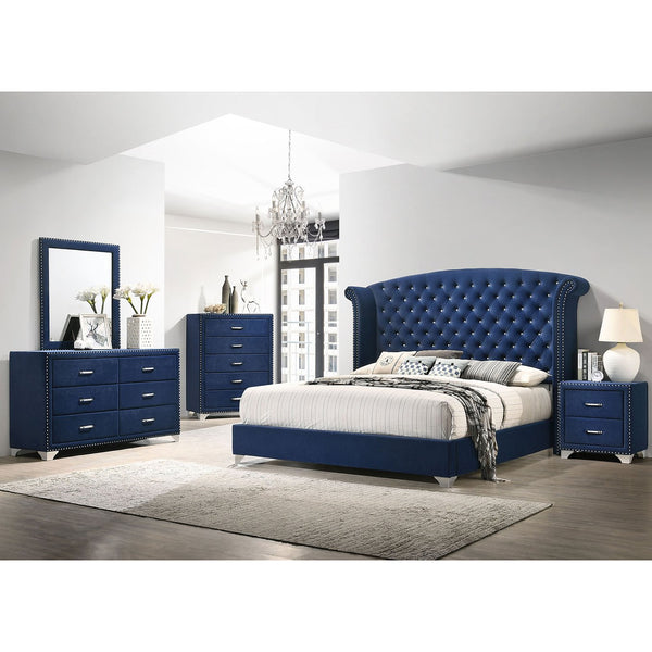 English Elm Kennedy Pacific Blue 5-Piece Eastern King Bedroom Set: Luxe Velvet, Glam Design & Ample Storage Solutions B062S01345