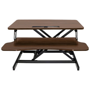 English Elm 32 Inch Sit Stand Desk Converter with Keyboard Tray Dual Monitor Ergonomic Riser Black,Walnut W2641P406127