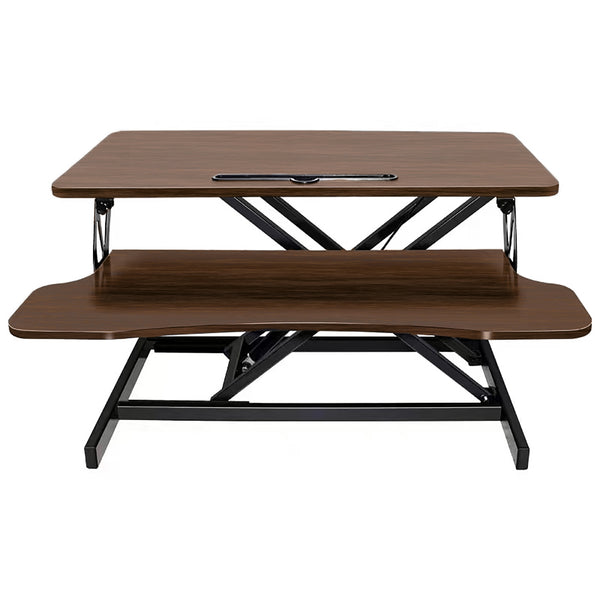 English Elm 32 Inch Sit Stand Desk Converter with Keyboard Tray Dual Monitor Ergonomic Riser Black,Walnut W2641P406127